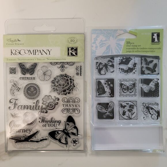 QUE SERA SERA & INCHES BUTTERFLIES with Block Clear Cling Stamps Lot of 2 Pkgs - Picture 1 of 8